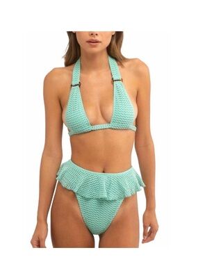 Montce Turquoise Crochet Tamarindo Ruffle Bikini Bottom